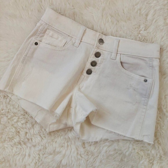 Old Navy denim shorts boyfriend Jean Size 0 25 white button fly frayed mid - Picture 4 of 9